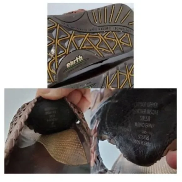 Earth Shoes Salsa Mahogany Leather Thong Sandals Boho Woven Slides Sz 6 Hippie - Picture 8 of 8